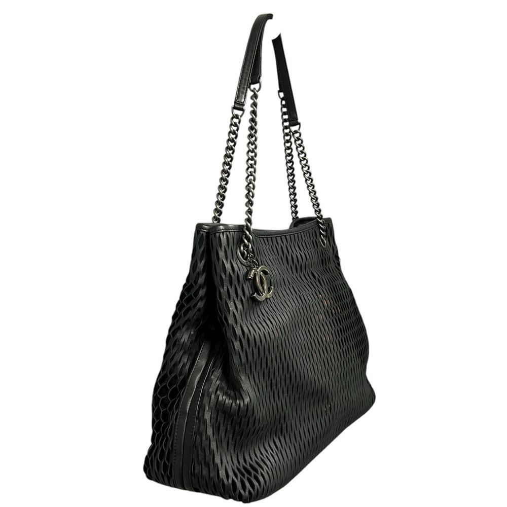 Chanel Black Orange Perforated Leather CC Double Handle Chain Tote Handbag - Picture 3 of 9